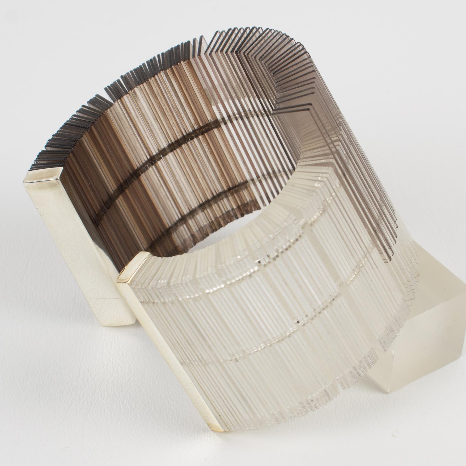 Women's or Men's Massive Sculptural Asymmetric Plexiglass Lucite Cuff Bangle Bracelet For Sale