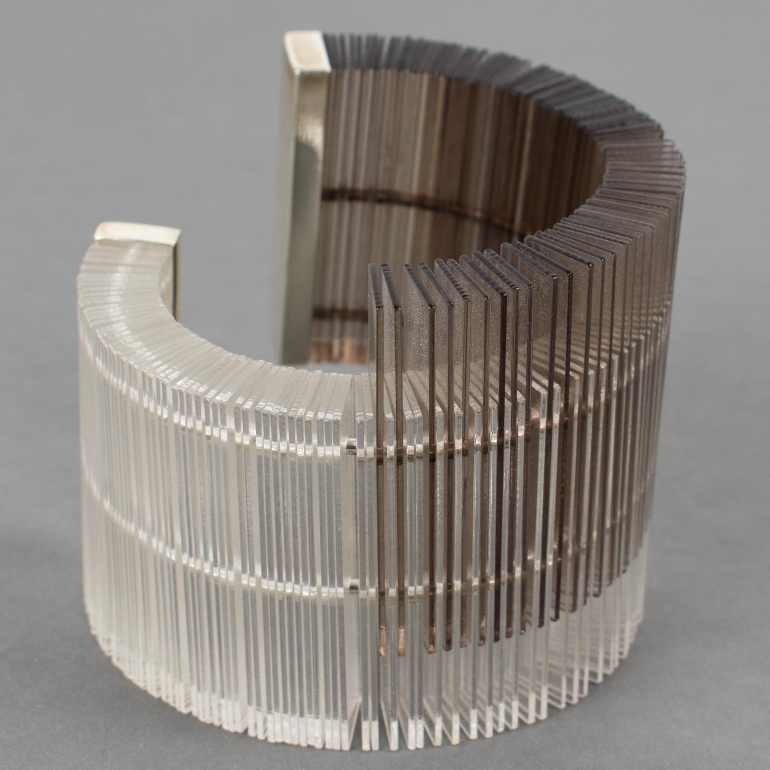 Massive Sculptural Asymmetric Plexiglass Lucite Cuff Bangle Bracelet For Sale 2