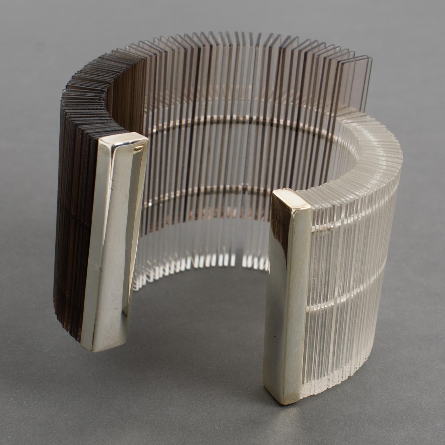 Massive Sculptural Asymmetric Plexiglass Lucite Cuff Bangle Bracelet For Sale 3