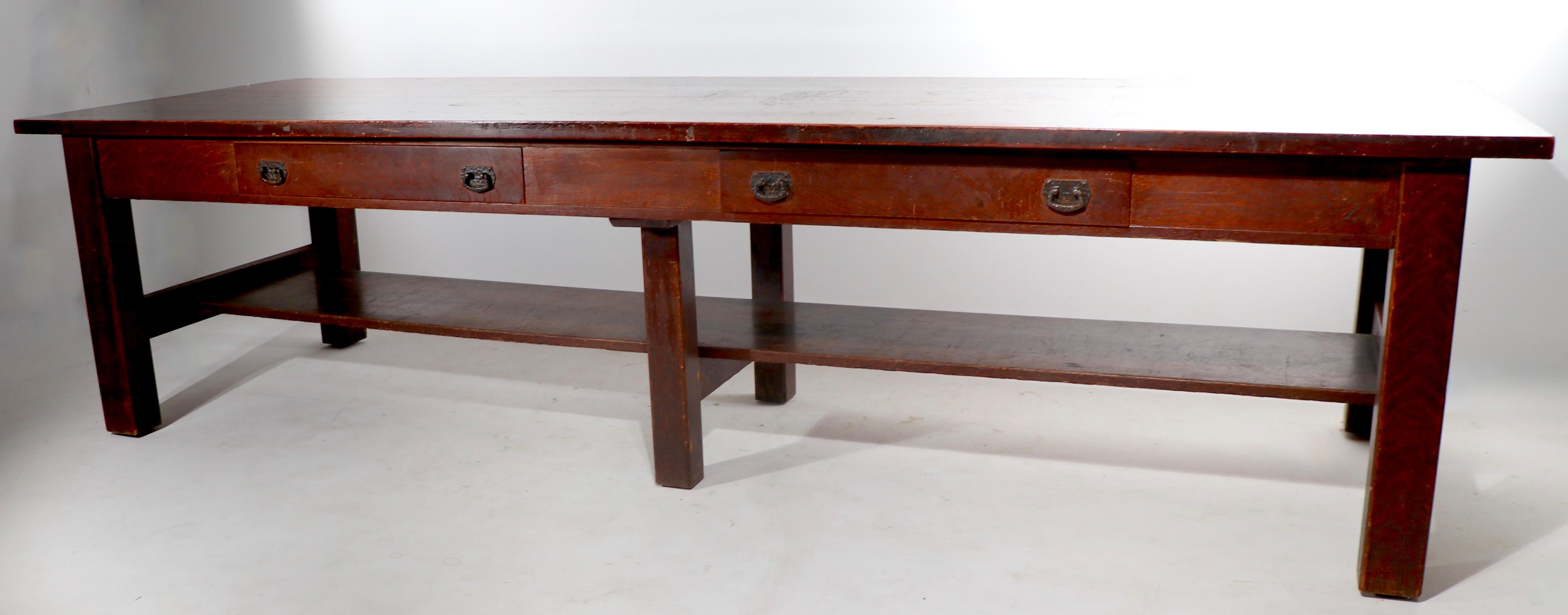 American Massive Arts & Crafts Mission Oak Conference Dining Table by J. M. Young For Sale
