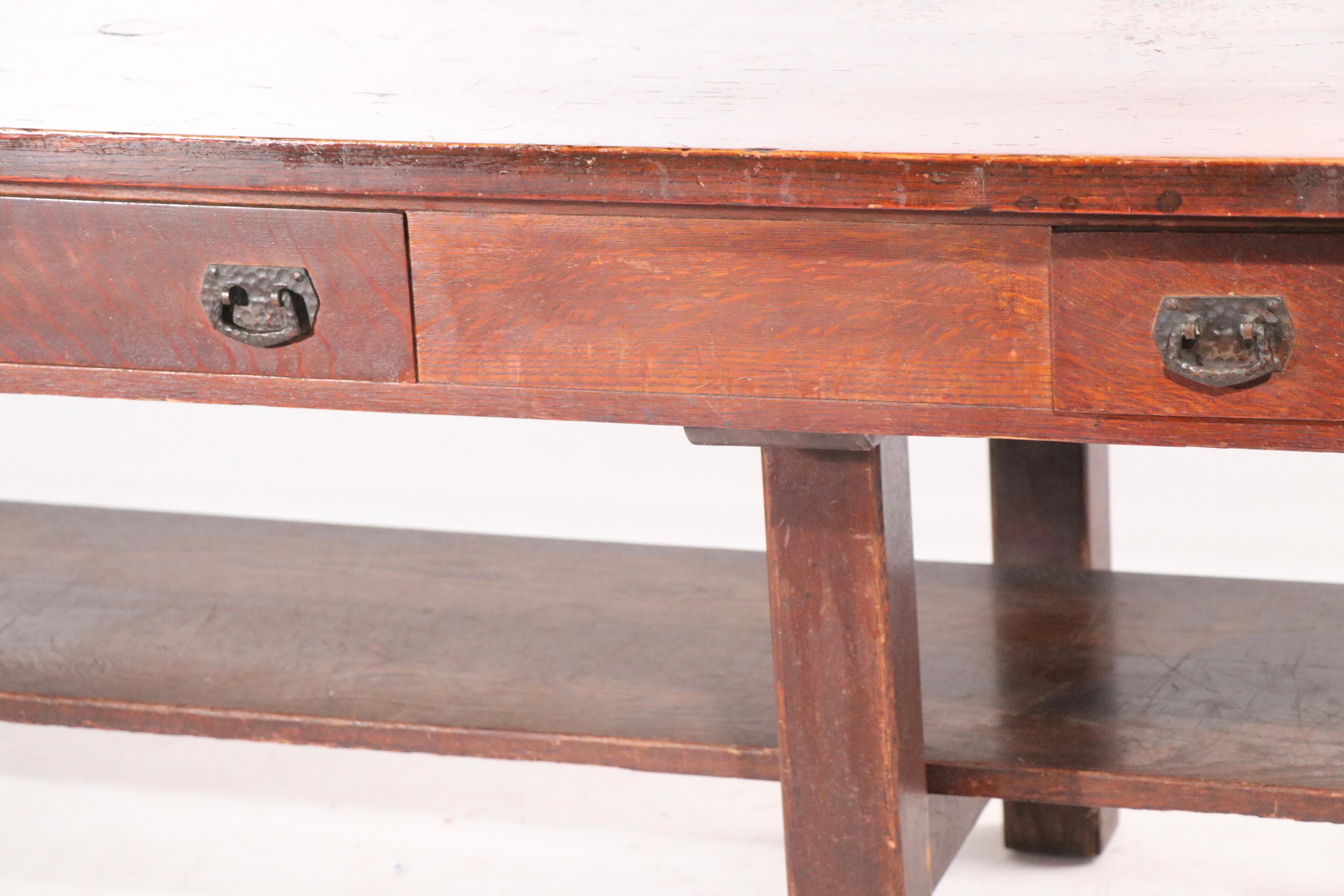 20th Century Massive Arts & Crafts Mission Oak Conference Dining Table by J. M. Young For Sale