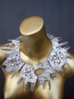 Massive Avant garde Sterling Silver Brutalist Statement Necklace by Rachel Gera