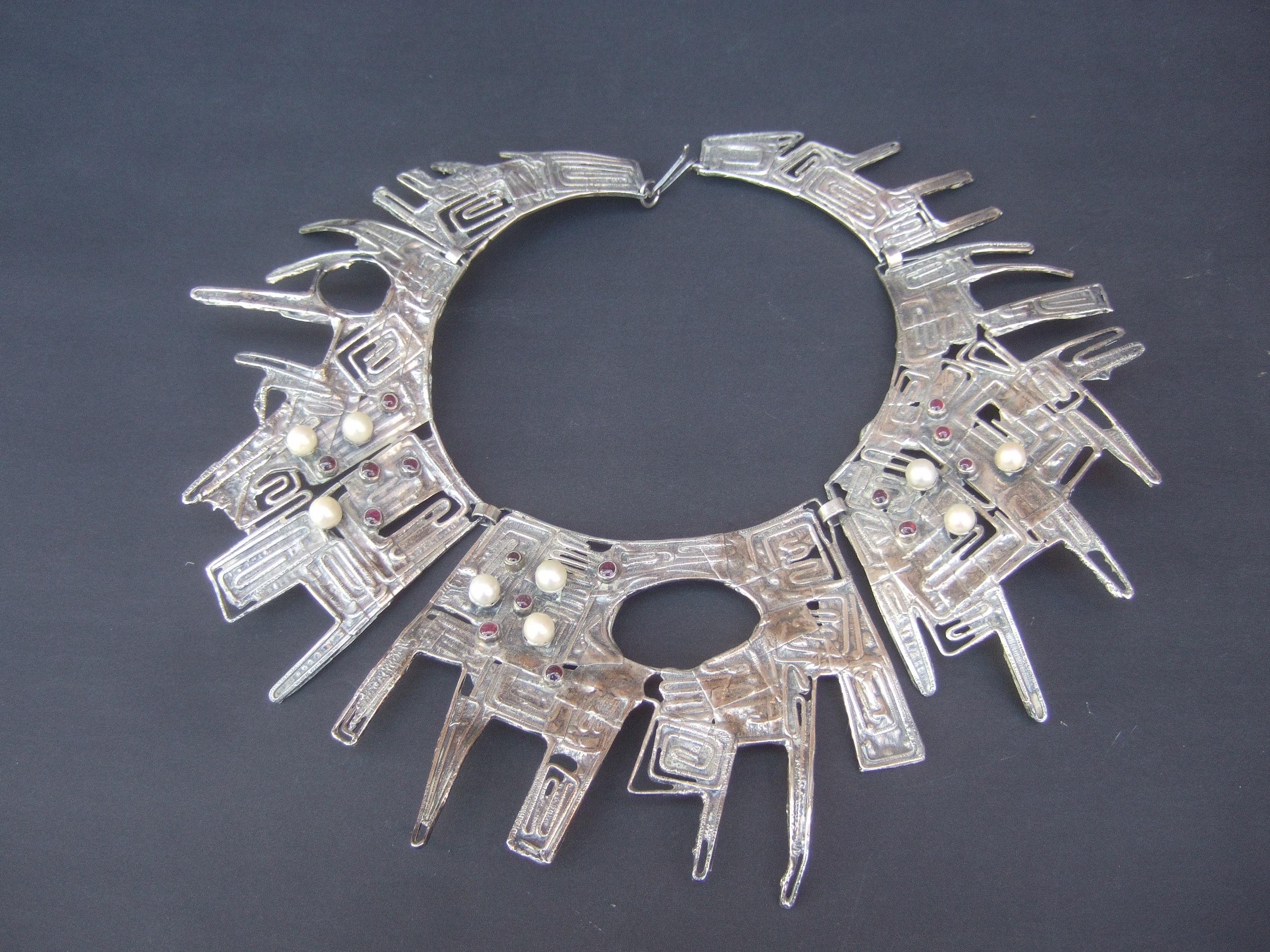 Artisan Massive Avant garde Sterling Silver Brutalist Statement Necklace by Rachel Gera  For Sale