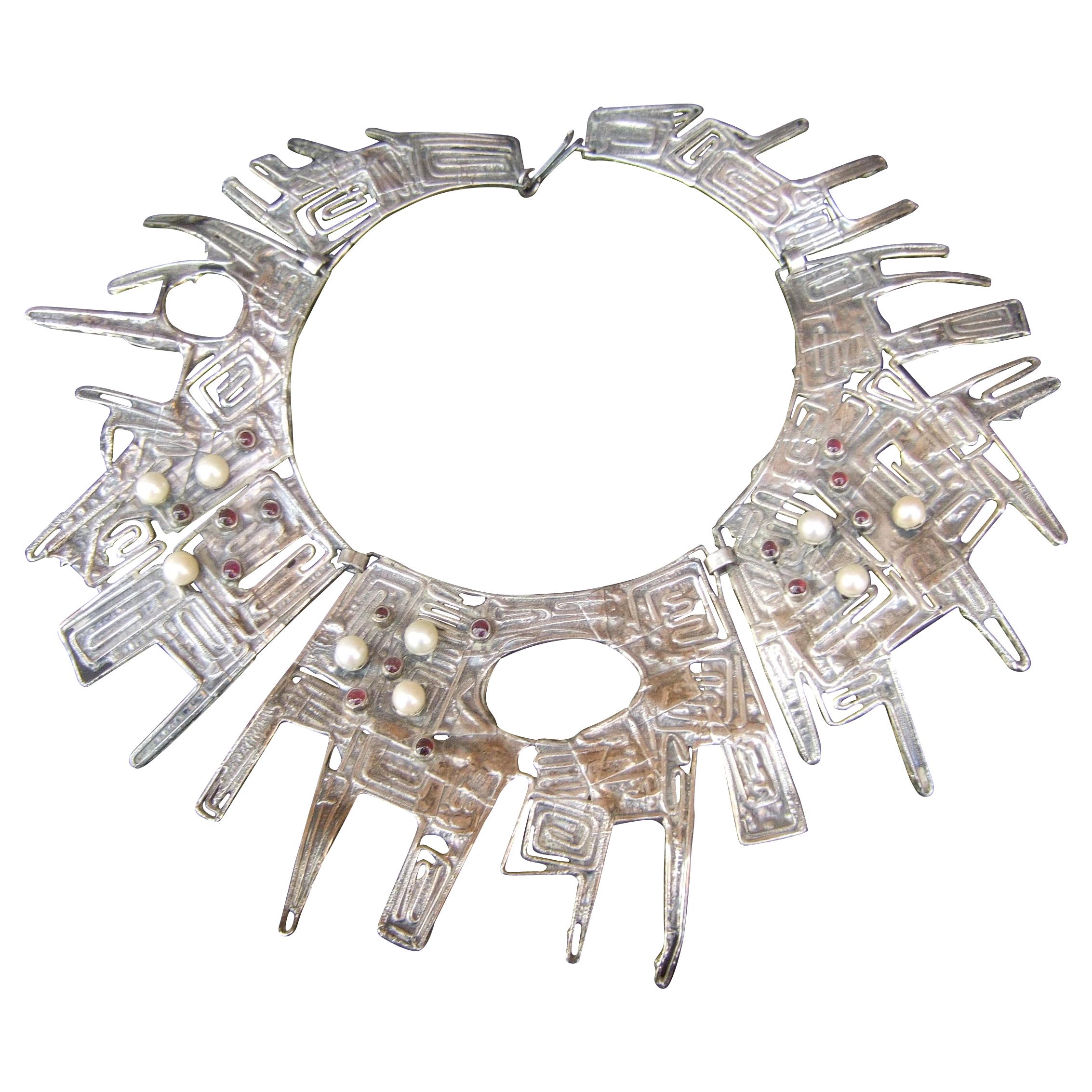 Massive Avant garde Sterling Silver Brutalist Statement Necklace by Rachel Gera  For Sale