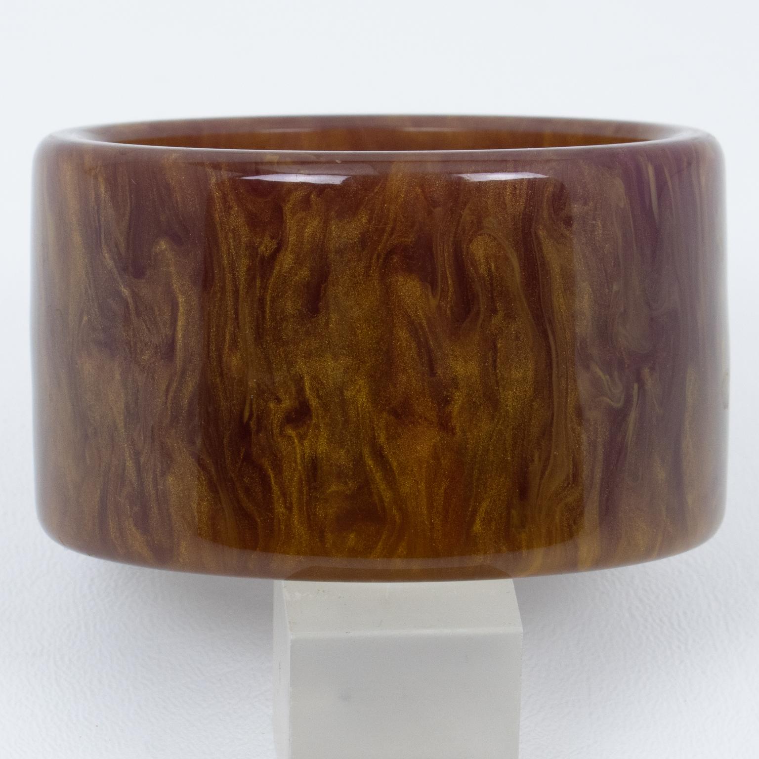 Art Deco Extra-Wide Bakelite Bracelet Bangle Purple Stardust For Sale