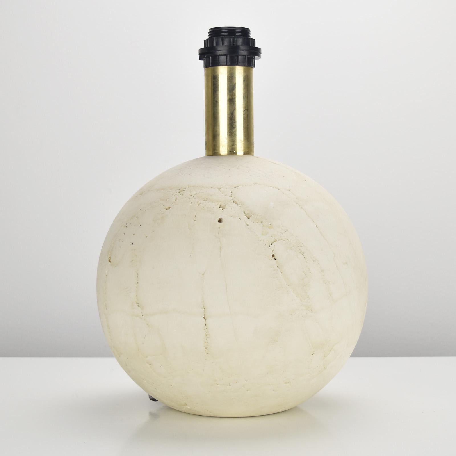 Italian Massive Ball Sphere Travertine Marble Table Lamp Base Italy 1960s For Sale