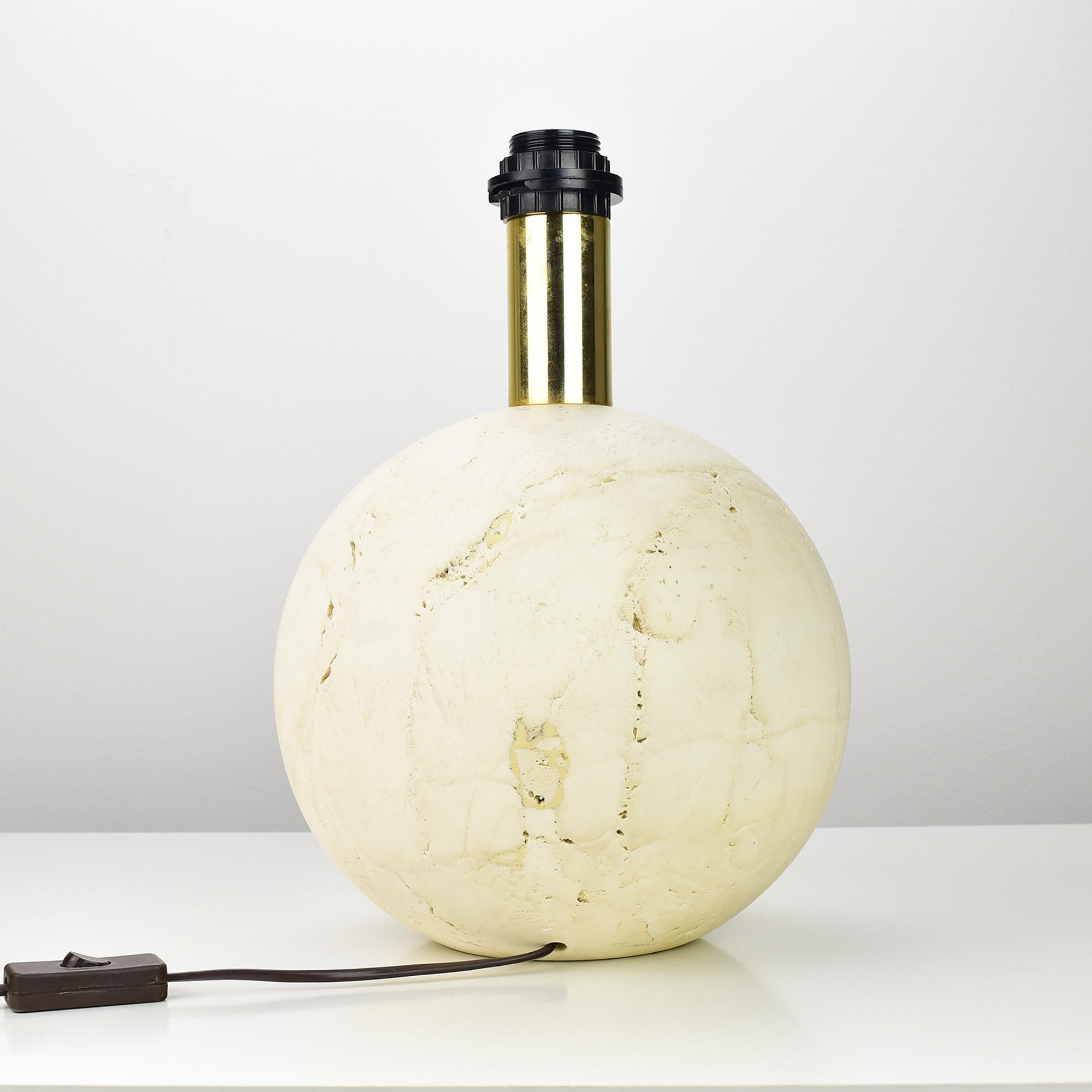 Massive Ball Sphere Travertine Marble Table Lamp Base Italy 1960s For Sale 1