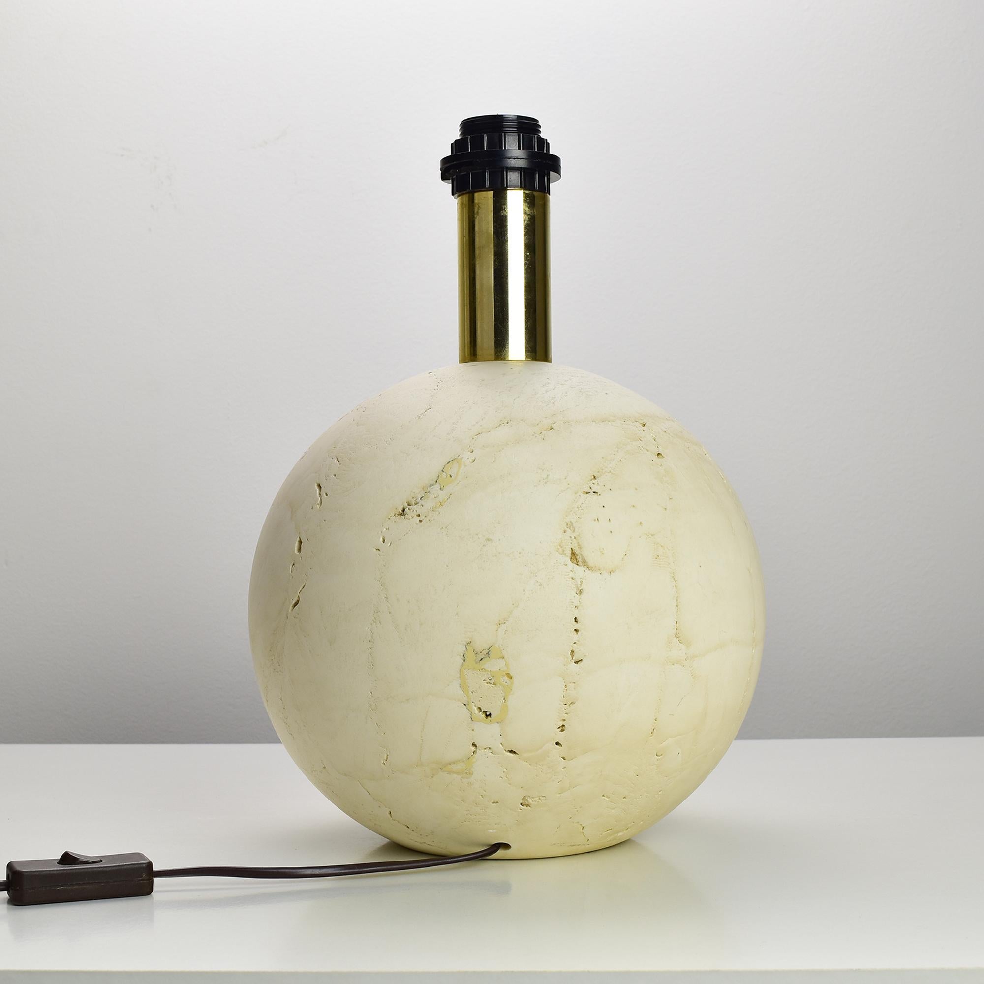 Massive Ball Sphere Travertine Marble Table Lamp Base Italy 1960s For Sale 2