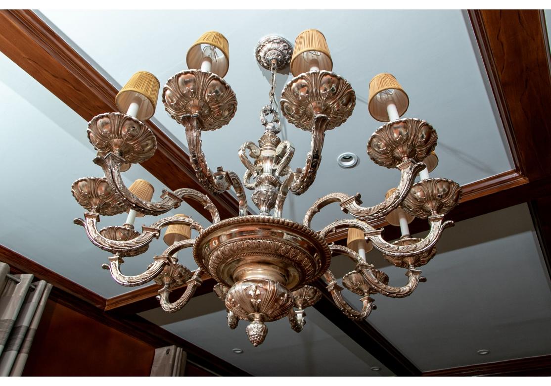 Massive Baroque Style Silvertone Ten Light Chandelier In Good Condition In Bridgeport, CT
