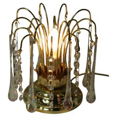Massive Belgium 1970s Brass Table Lamp with Murano Glass Drops