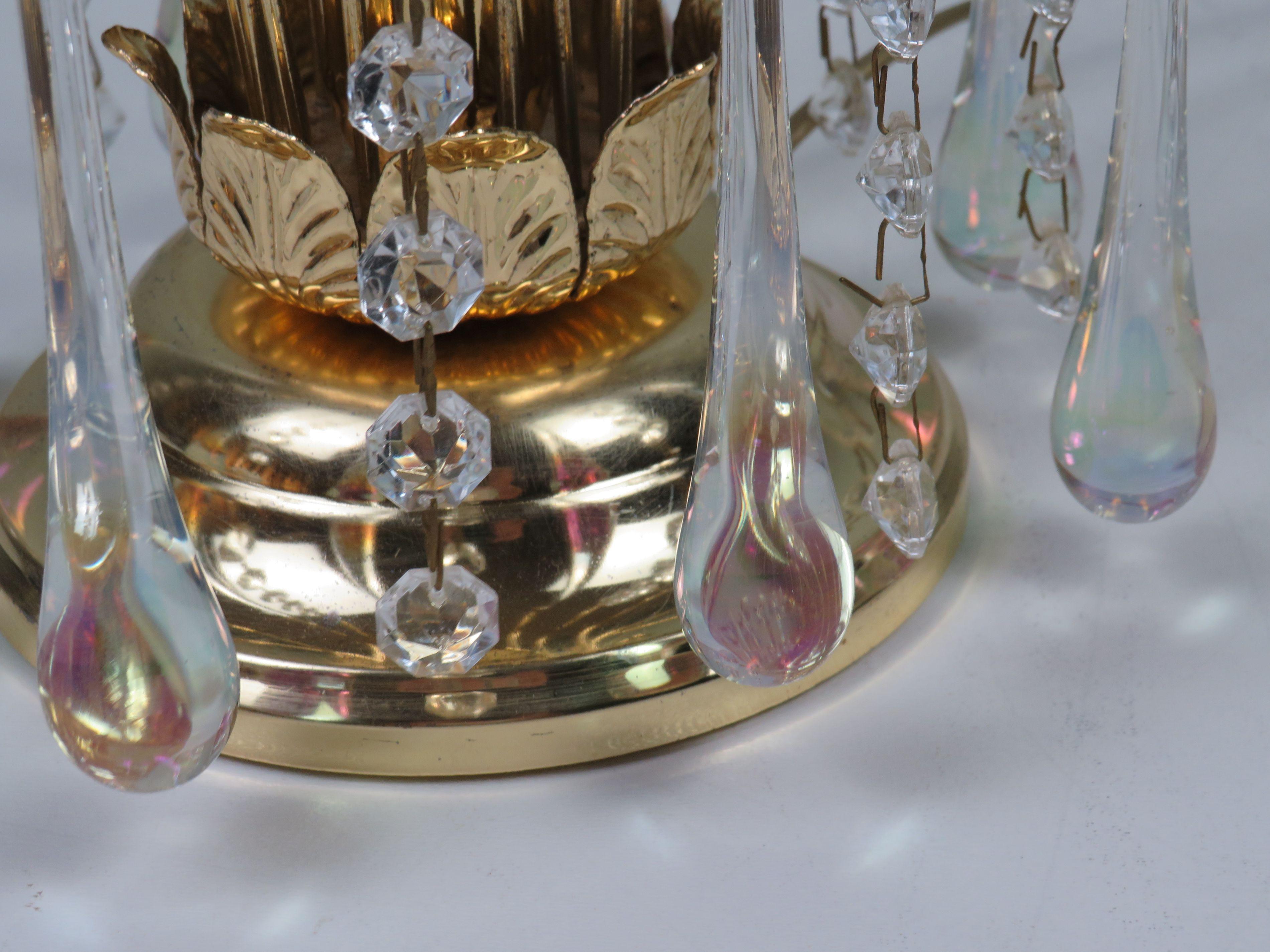 Lámpara de sobremesa belga masiva de latón de los años 70 con gotas de cristal de Murano siglo XX en venta