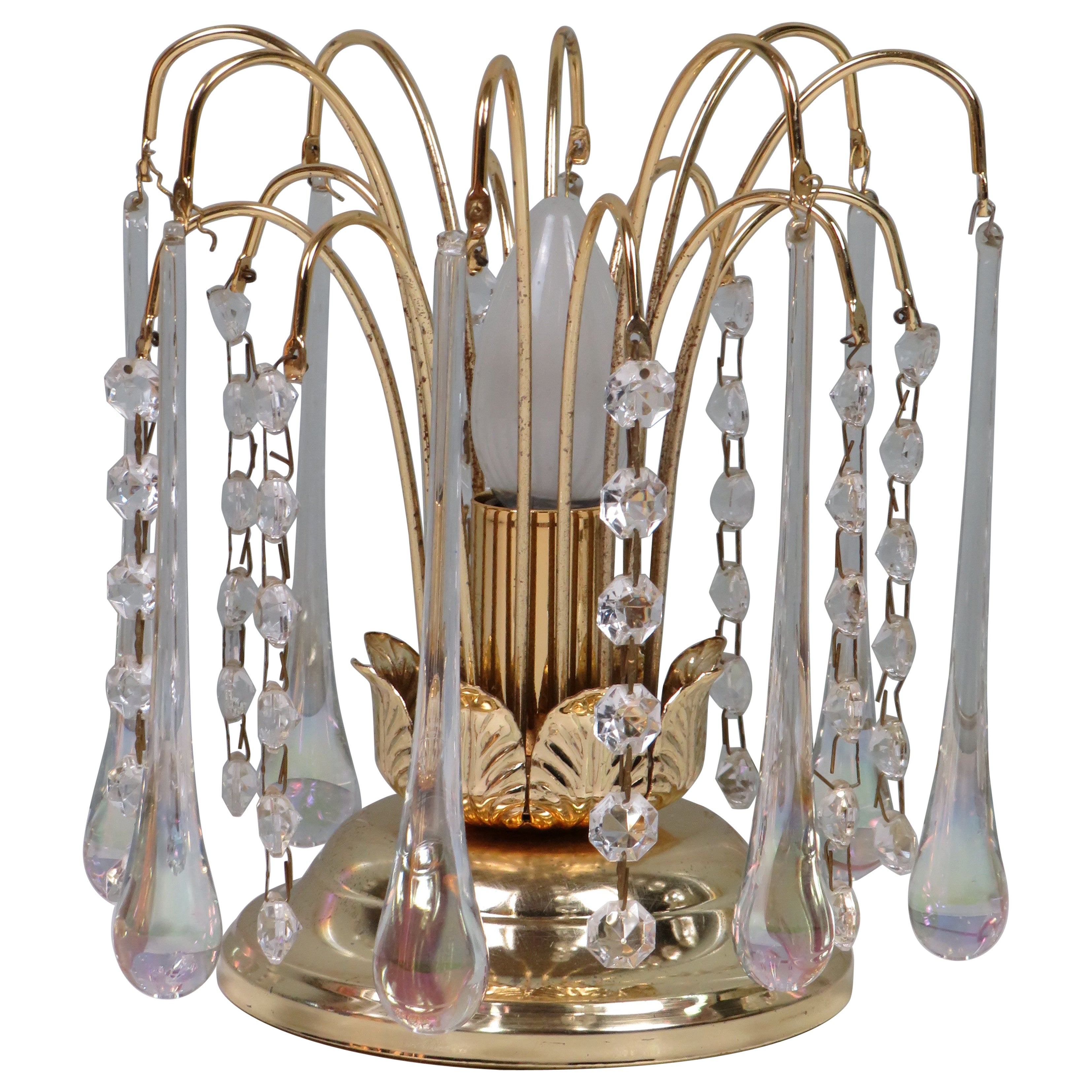 Lámpara de sobremesa belga masiva de latón de los años 70 con gotas de cristal de Murano en venta