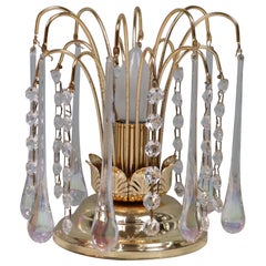 Massive Belgium 1970s Brass Table Lamp with Murano Glass Drops