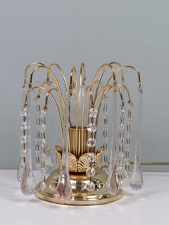 Massive Belgium 1970s Brass Table Lamp with Murano Glass Drops