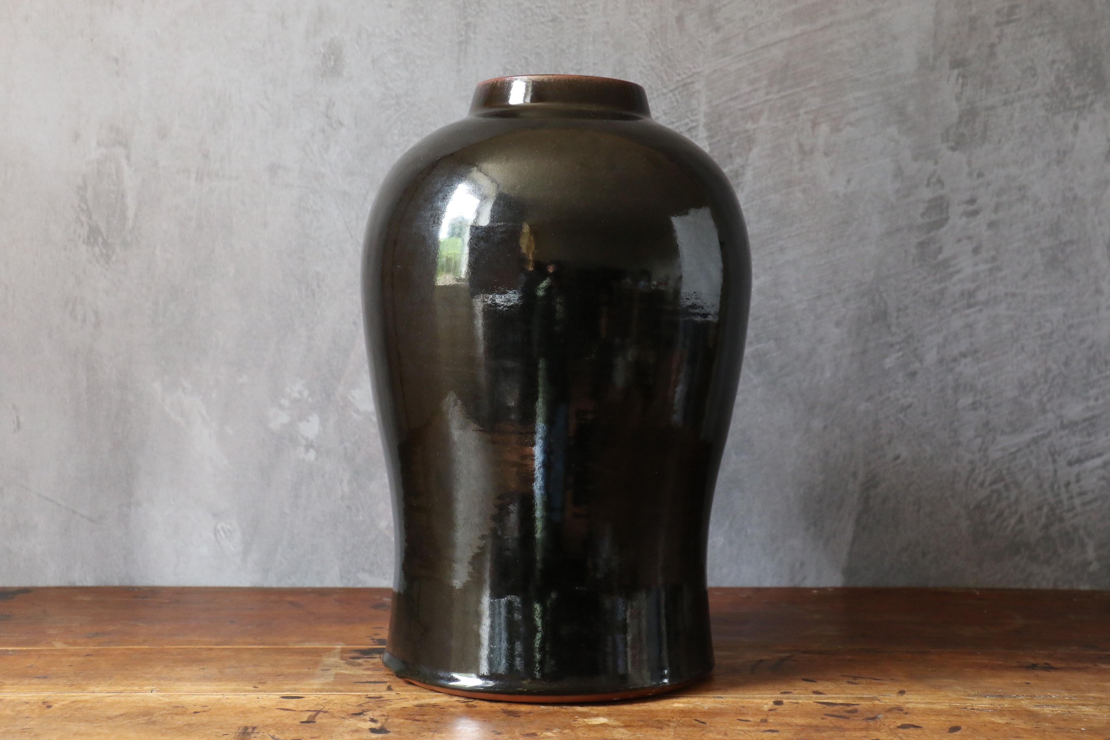 French Massive black ceramic vase by the french ceramist Marc Uzan, Midcentury Modern For Sale