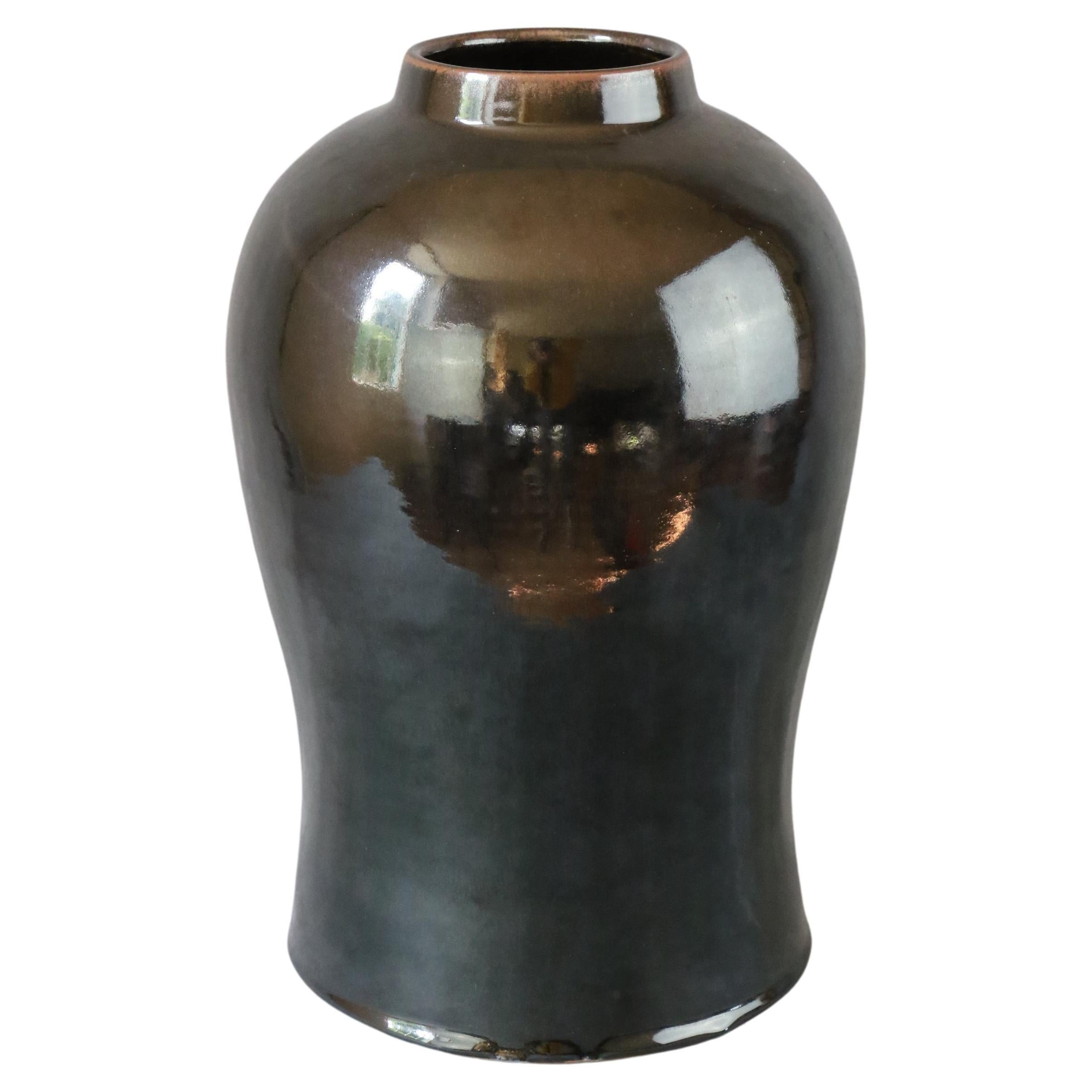 Massive black ceramic vase by the french ceramist Marc Uzan, Midcentury Modern For Sale