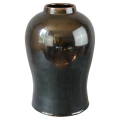 Gran jarrón de cerámica negra del ceramista francés Marc Uzan, Midcentury Modern
