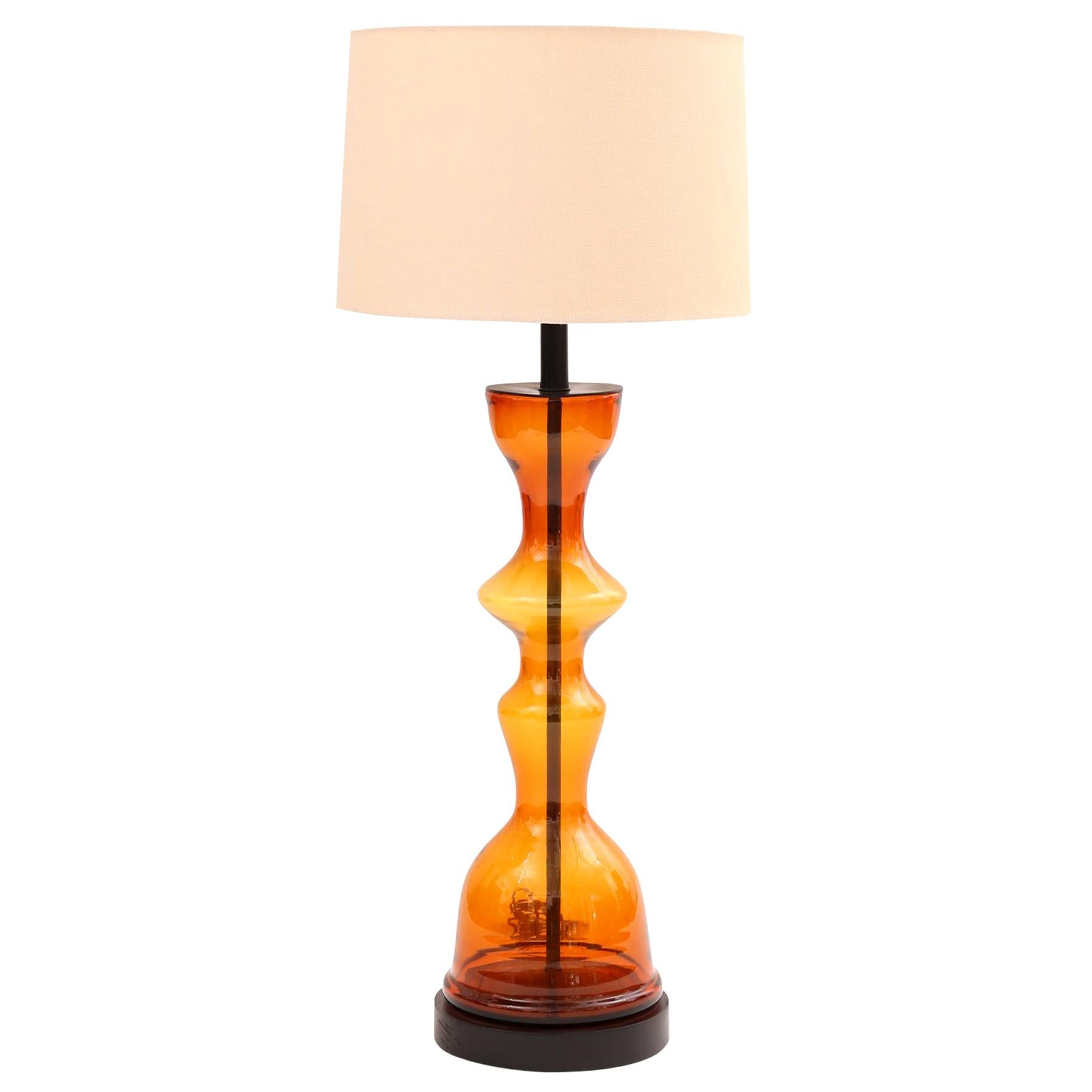 Massive Blenko Glass Table Lamp in Orange and Yellow by Wayne Husted