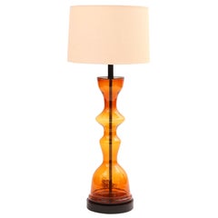 Vintage Massive Blenko Glass Table Lamp in Orange and Yellow by Wayne Husted