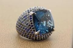 Massive Blue Topaz Sapphire Diamond Gold Cocktail Ring