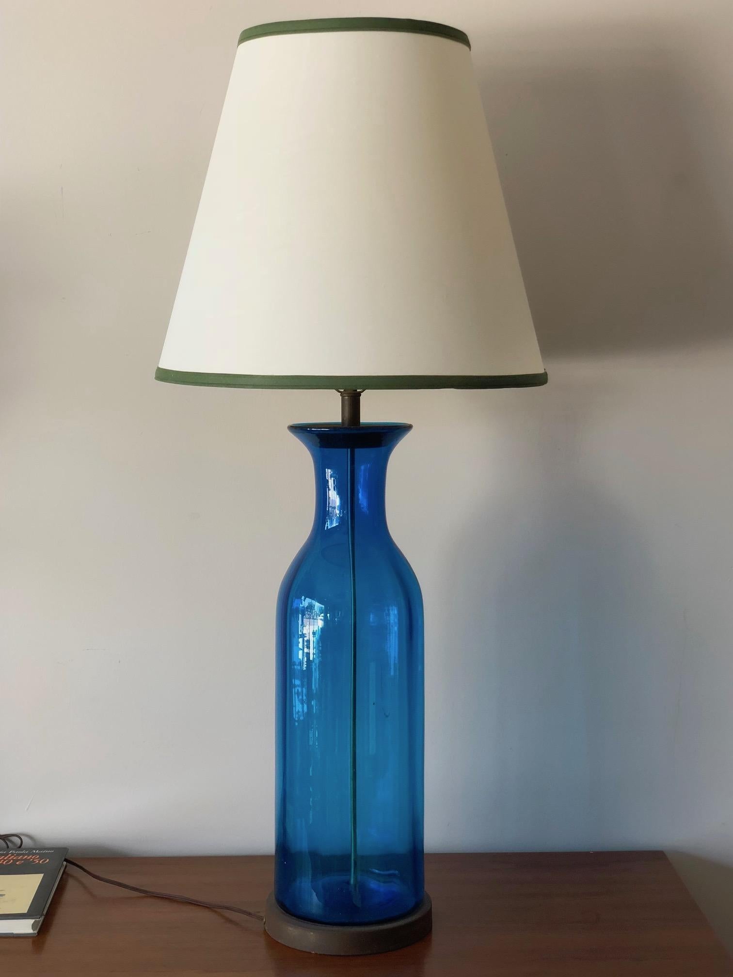 Mid-Century Modern Massive Bottle Shaped Glass Lamp by Blenko For Sale