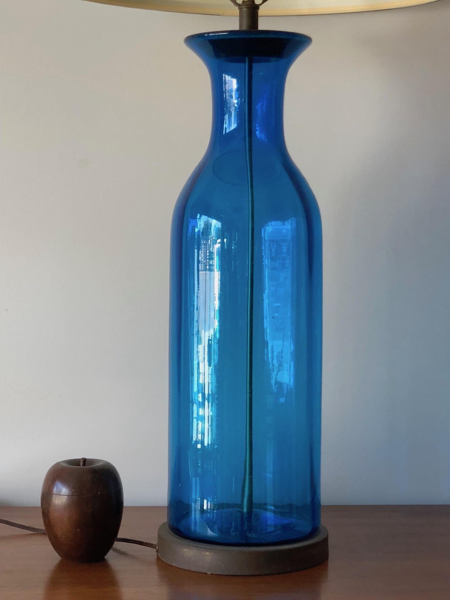 American Massive Bottle Shaped Glass Lamp by Blenko For Sale