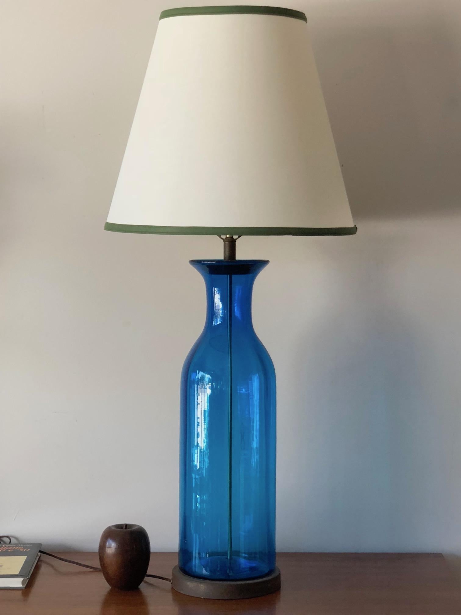 Massive Bottle Shaped Glass Lamp by Blenko In Good Condition For Sale In St.Petersburg, FL