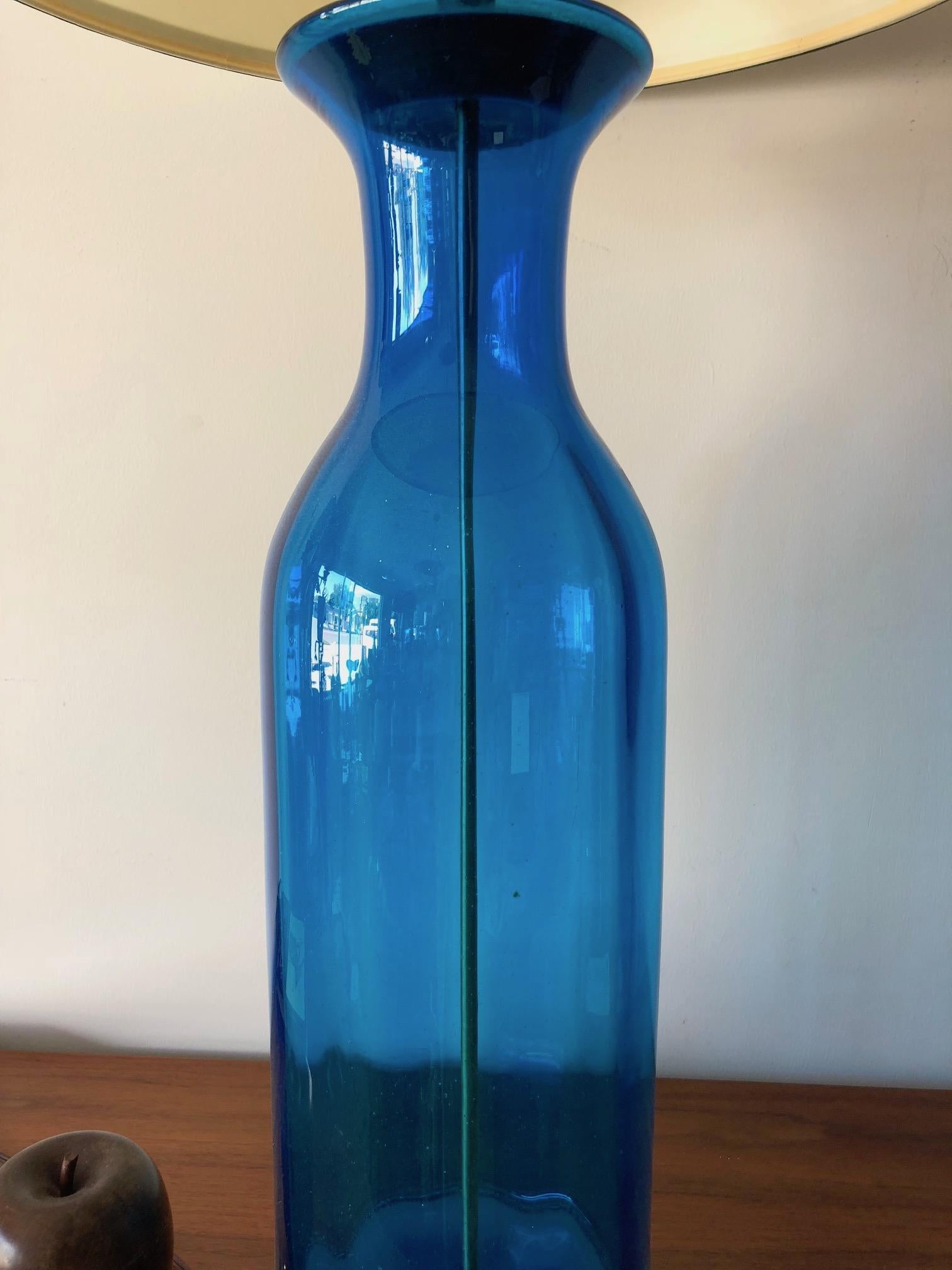 Mid-20th Century Massive Bottle Shaped Glass Lamp by Blenko For Sale