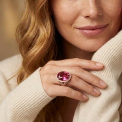 Massive braided cocktail ring with 16 carat Rubelite and Diamonds in Rosegold