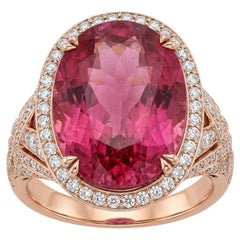Massive braided cocktail ring with 16 carat Rubelite and Diamonds in Rosegold