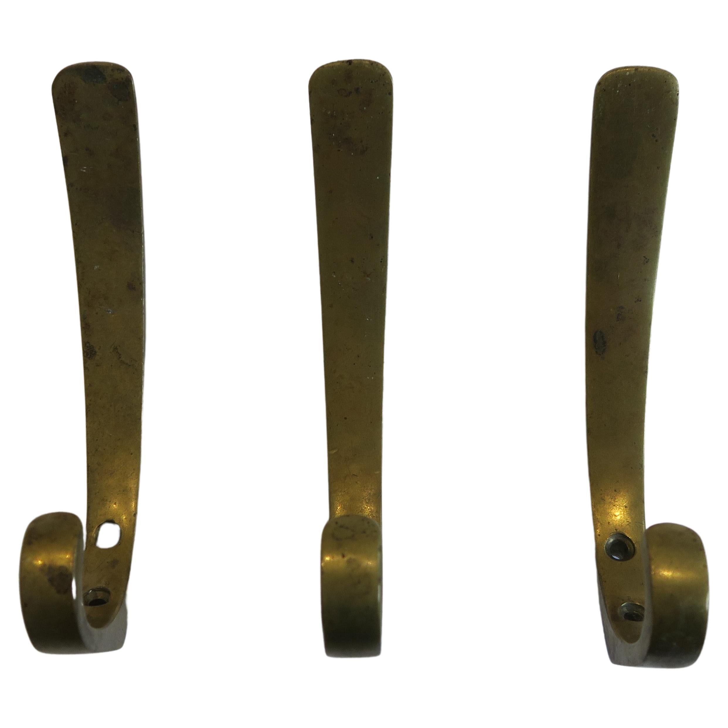 Massive Brass Coat Hooks in the Style of Auböck/Walter Bosse/Herta Baller