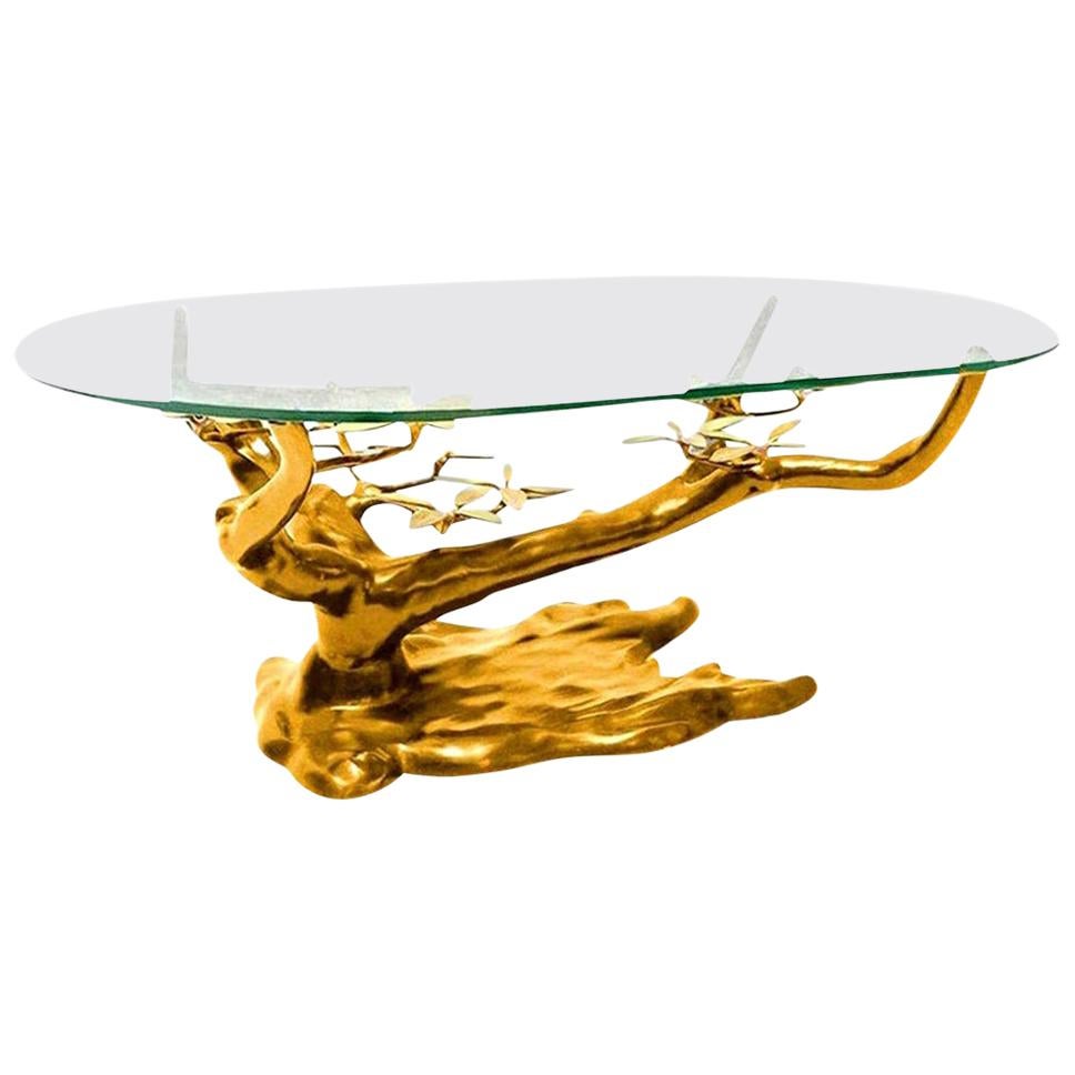 Massive Brass Coffee Table in the Style of Willy Daro, Belgium, 1970s