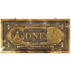 Massive Brass Wall Sculpture in Relief "Dollar Bill"