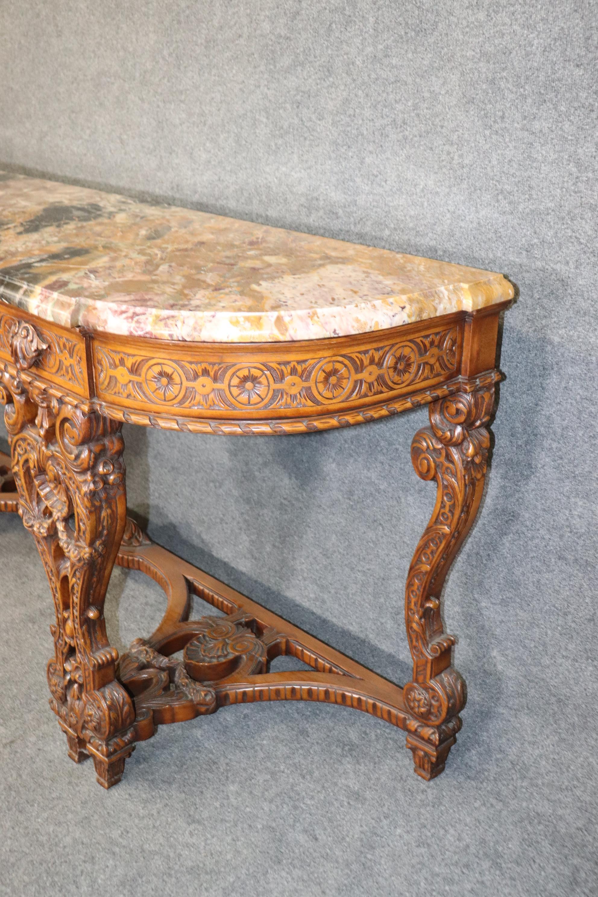 Early 20th Century Massive Breccia Vendome Marble Top French Louis XIV Style Walnut Sideboard  For Sale