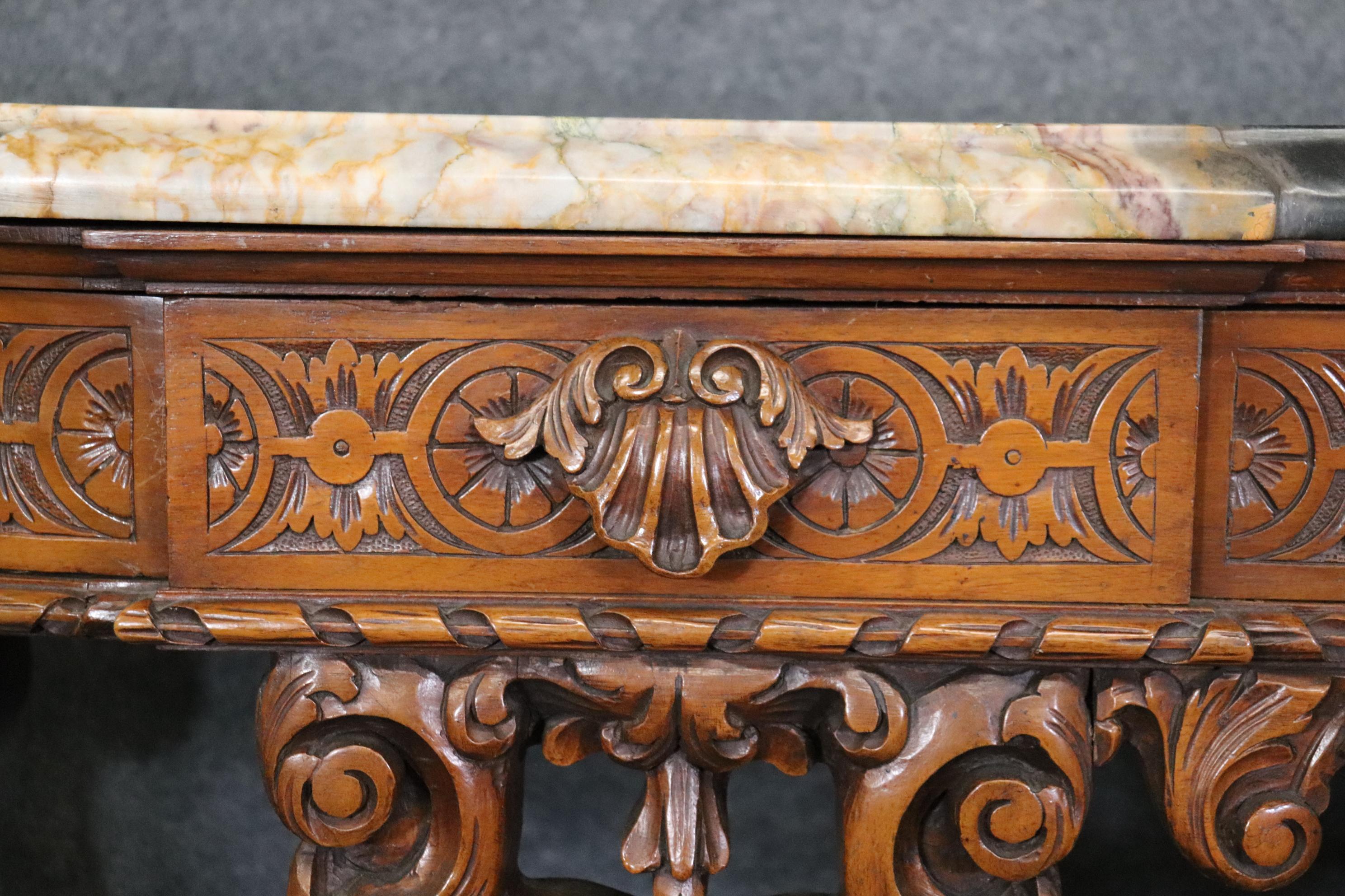 Massive Breccia Vendome Marble Top French Louis XIV Style Walnut Sideboard  For Sale 2