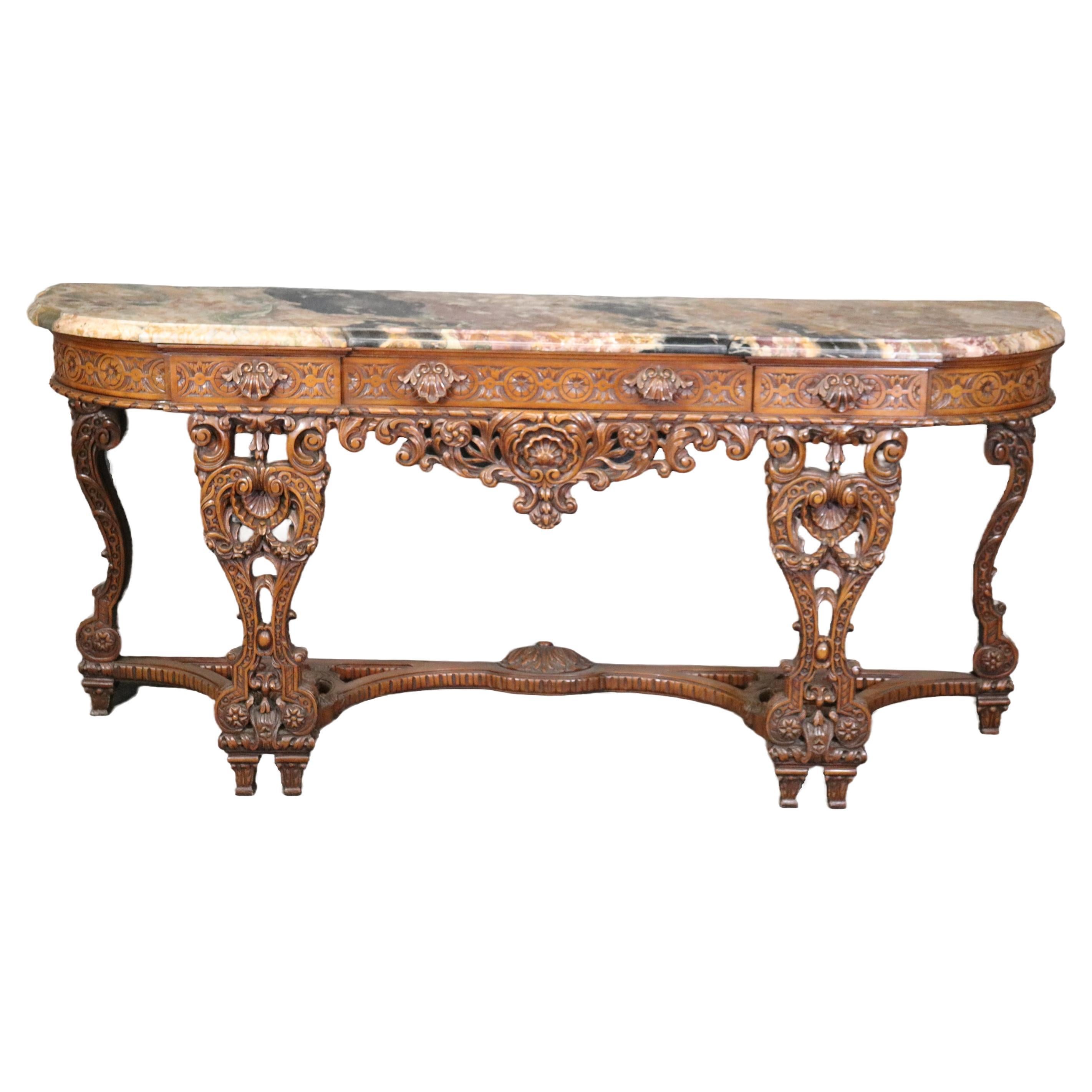 Massive Breccia Vendome Marble Top French Louis XIV Style Walnut Sideboard  For Sale