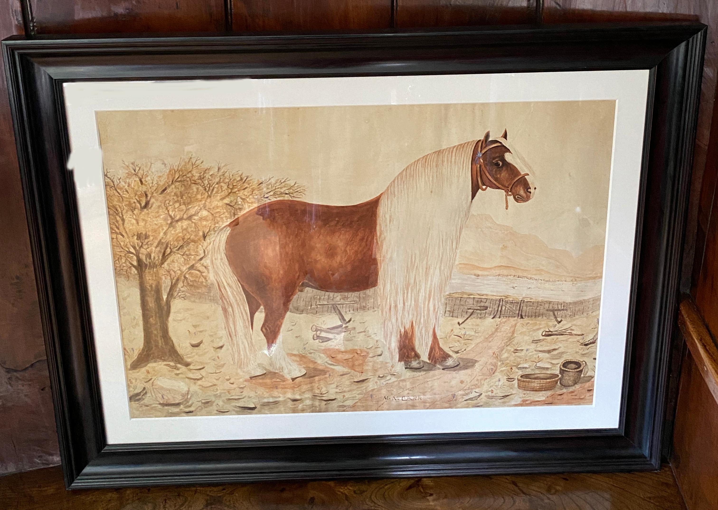 Massive British Watercolor of a Barge Horse Named Bob, Signed M.N. Carr In Good Condition In Downingtown, PA