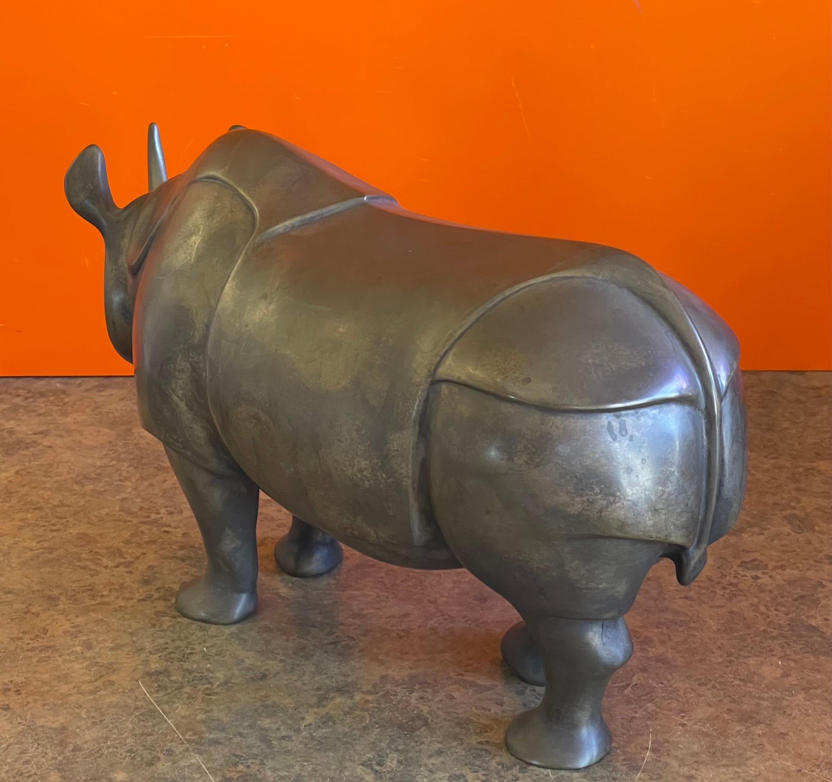 Massive Bronze Artist Proof Rhinoceros Sculpture by Loet Vanderveen For Sale 6