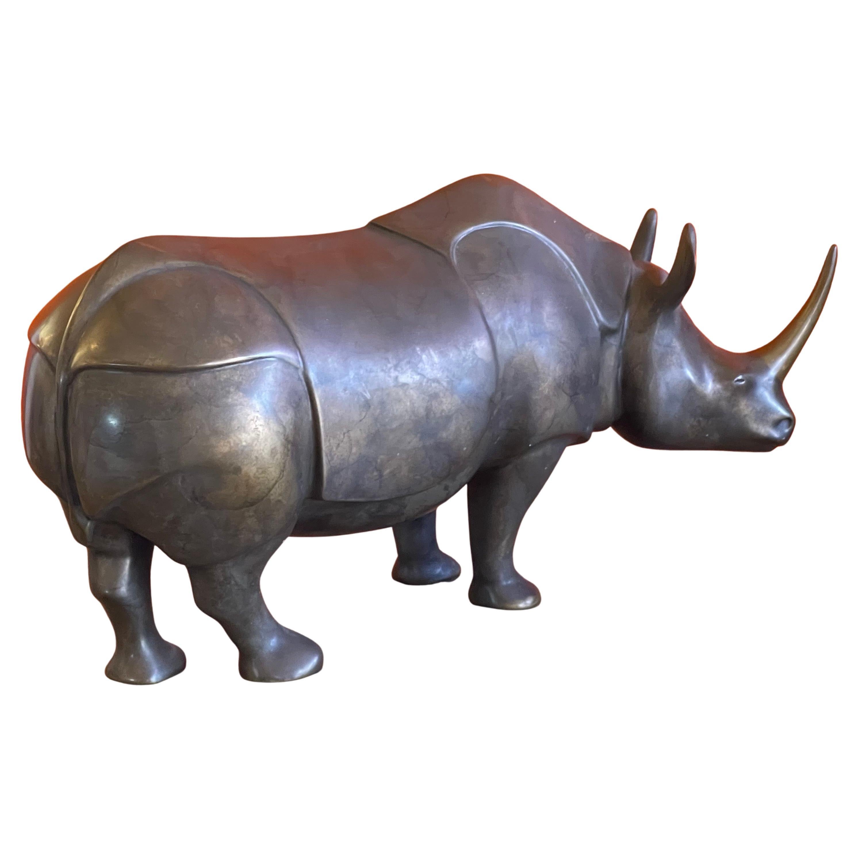 Mid-Century Modern Massive Bronze Artist Proof Rhinoceros Sculpture by Loet Vanderveen For Sale