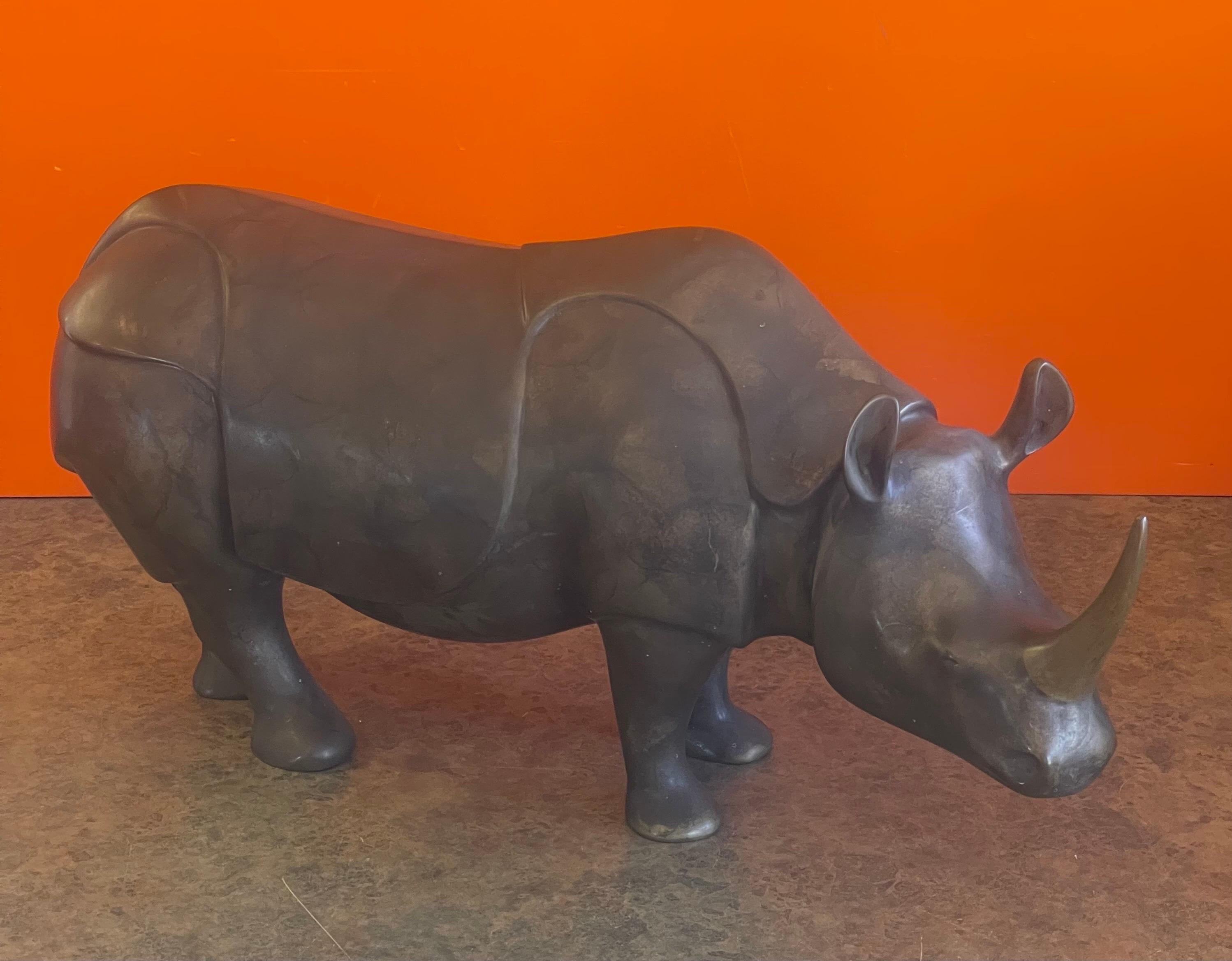 Massive Bronze Artist Proof Rhinoceros Sculpture by Loet Vanderveen For Sale 3