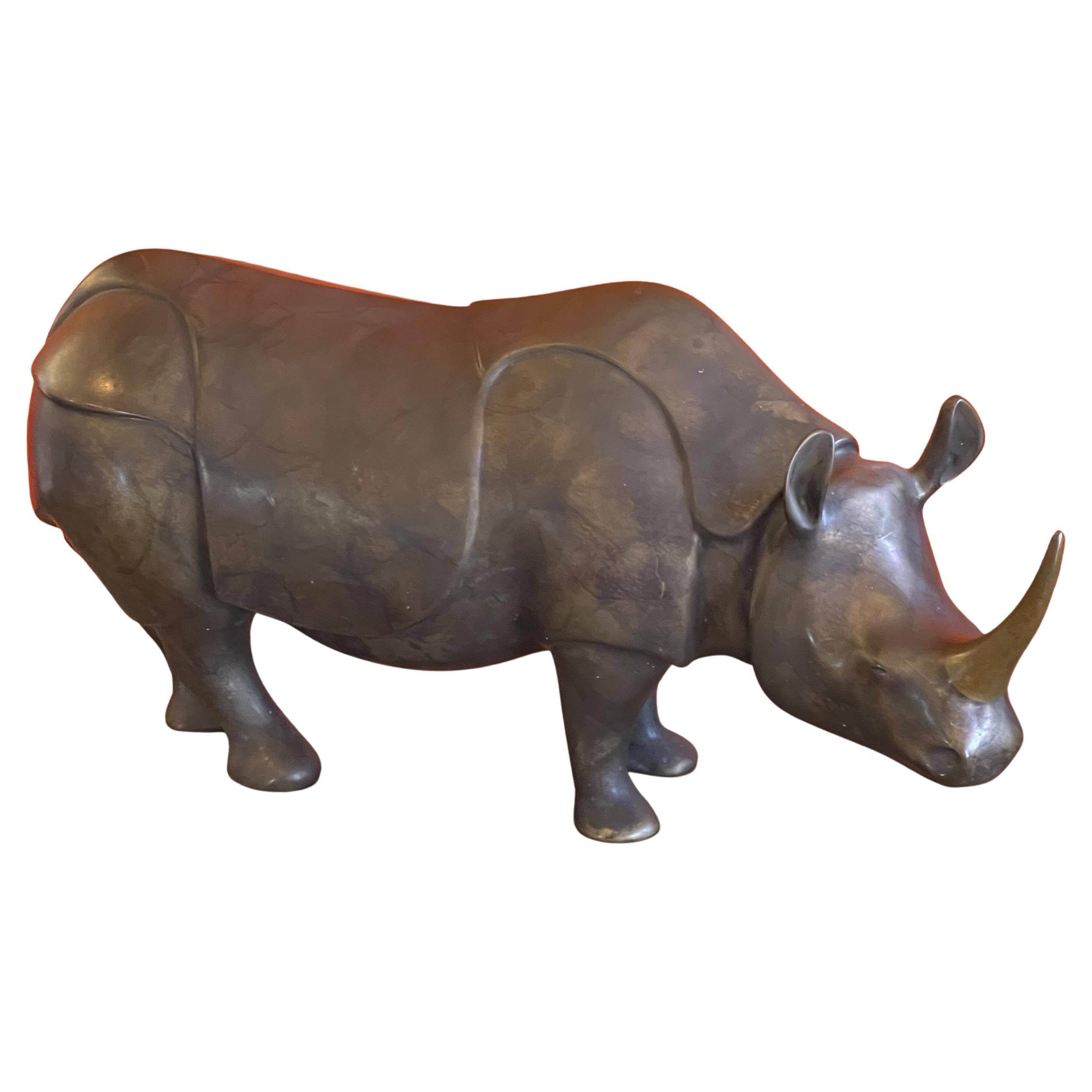 Massive Bronze Artist Proof Rhinoceros Sculpture by Loet Vanderveen