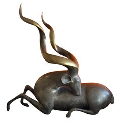 Massive Bronze "Greater Kudu" Ram Sculpture by Loet Vanderveen