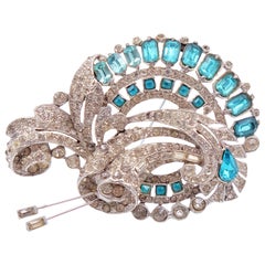 Massive Brooch Staret With Blue Rhinestones 1930s