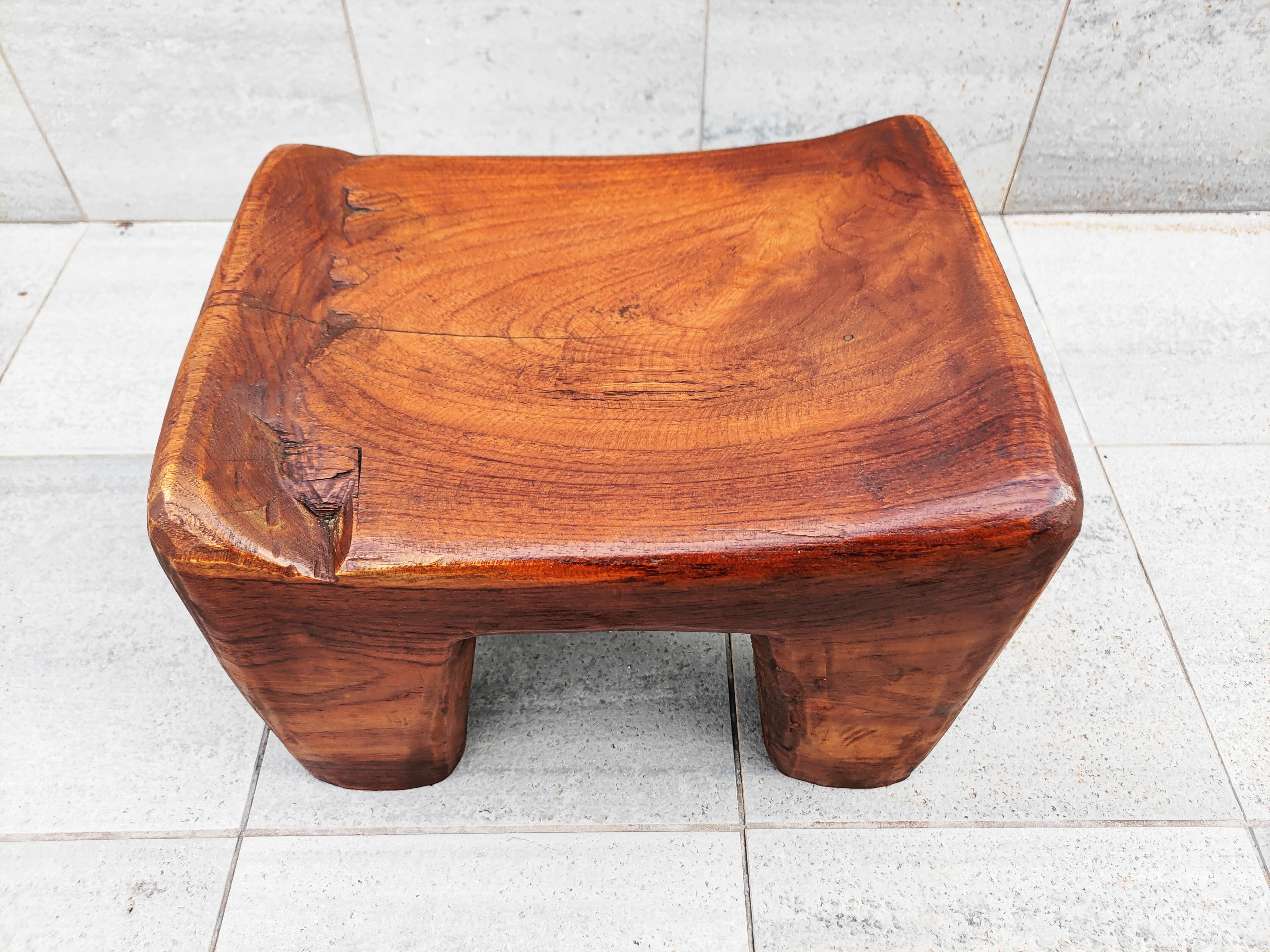 Massive Brutalist Olive Wood Stool, Spain, 1960s 2