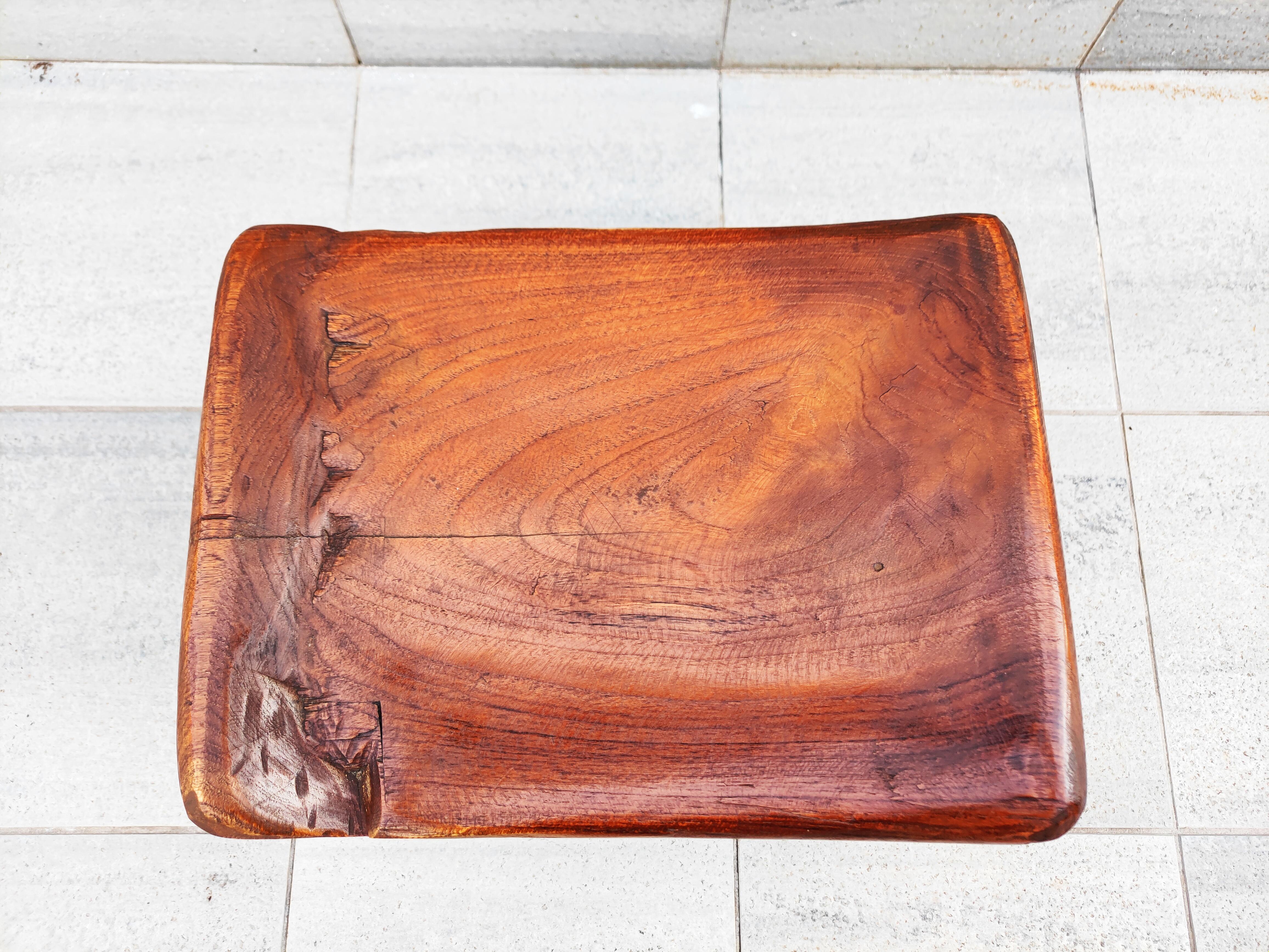 Massive Brutalist Olive Wood Stool, Spain, 1960s 3