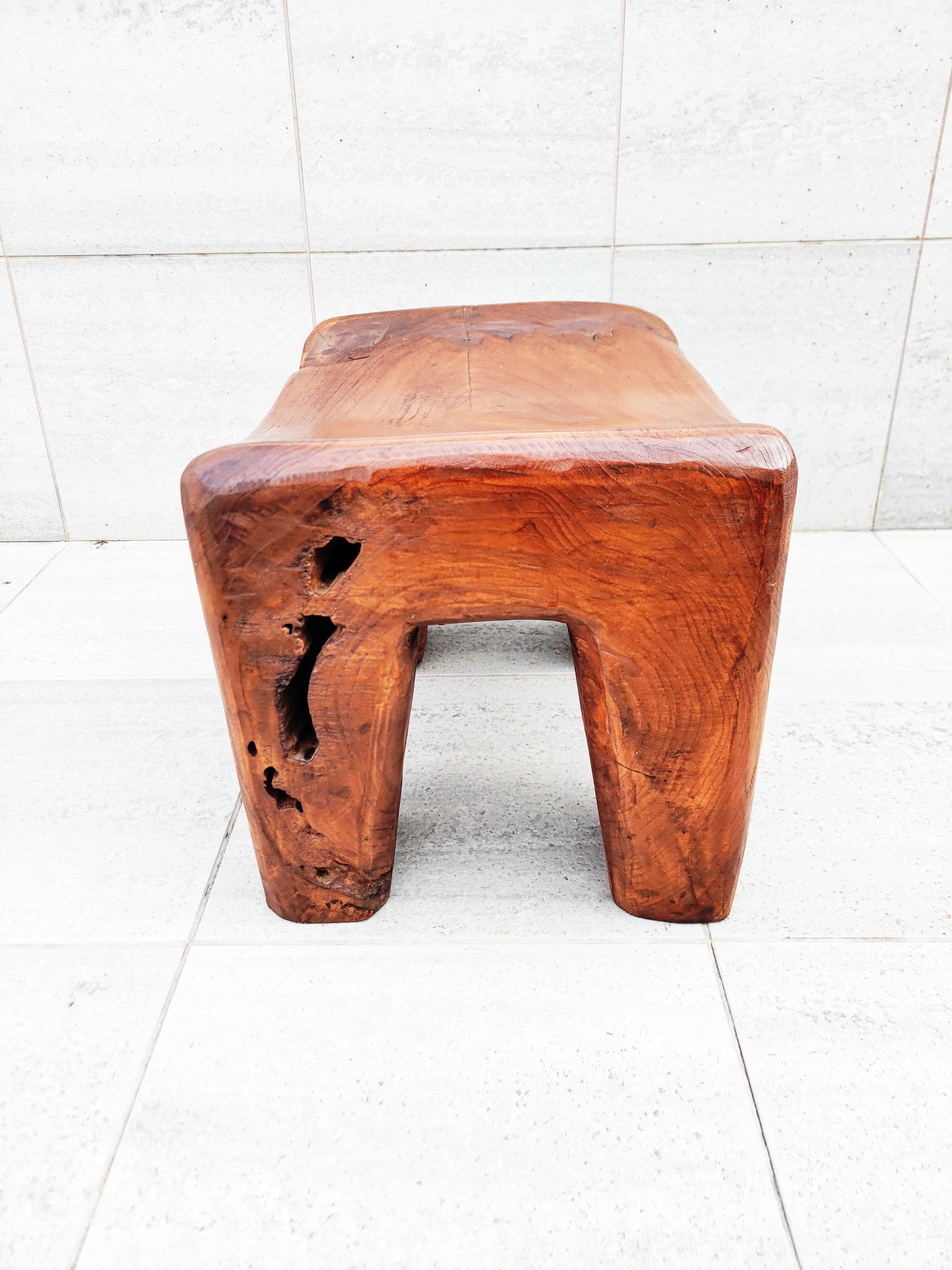 20th Century Massive Brutalist Olive Wood Stool, Spain, 1960s