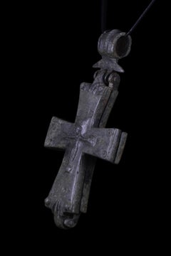 Massive Byzantine Bronze Reliquary Cross Pendant