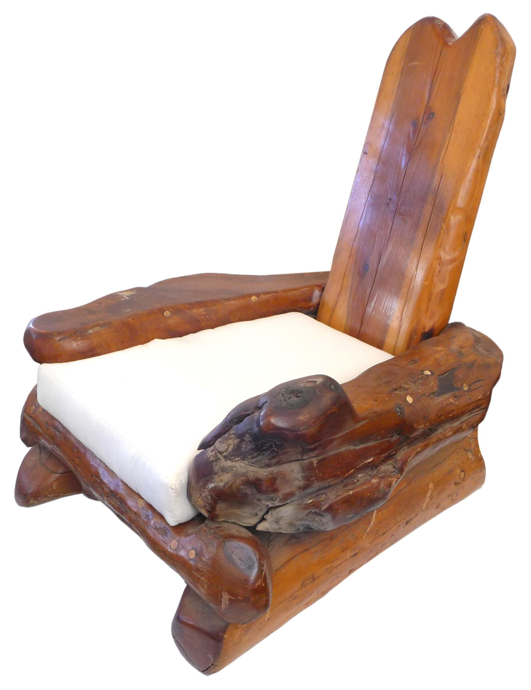 Organic Modern Massive California Craft Redwood Lounge Chair For Sale