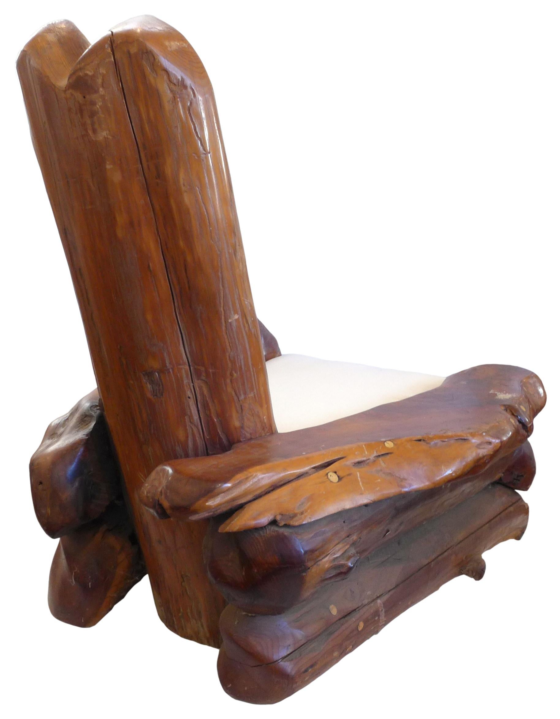 American Massive California Craft Redwood Lounge Chair For Sale