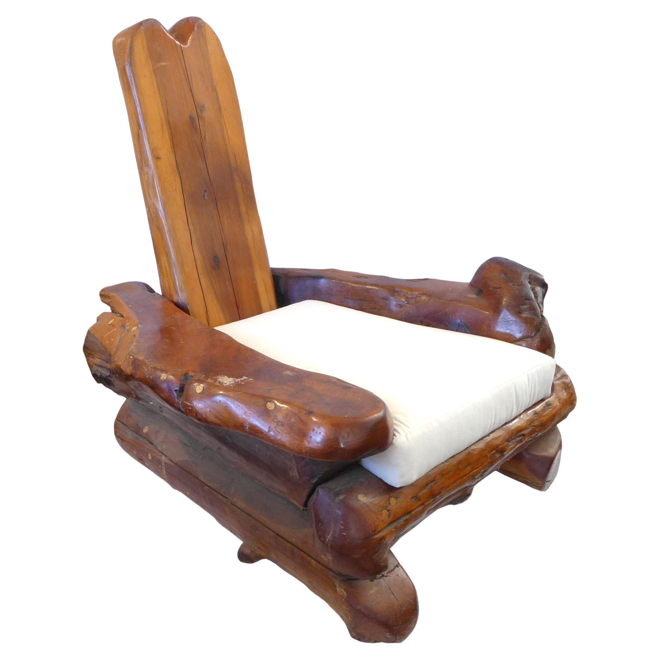 Massive California Craft Redwood Lounge Chair For Sale